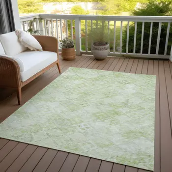 3' X 5' Sage And Ivory Geometric Washable Indoor Outdoor Area Rug