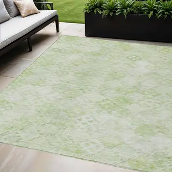 5' X 8' Sage And Ivory Geometric Washable Indoor Outdoor Area Rug