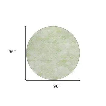 8' Sage And Ivory Round Geometric Washable Indoor Outdoor Area Rug
