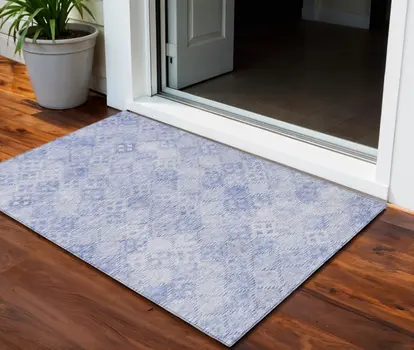 3' X 5' Sky Blue And Ivory Geometric Washable Indoor Outdoor Area Rug