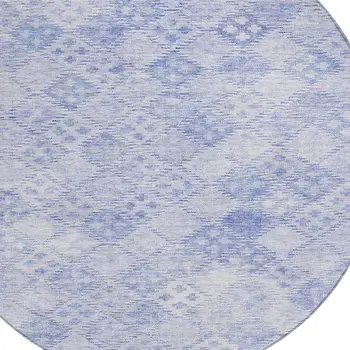 8' Sky Blue And Ivory Round Geometric Washable Indoor Outdoor Area Rug