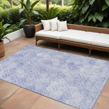 8' X 10' Sky Blue And Ivory Geometric Washable Indoor Outdoor Area Rug