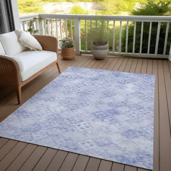 8' X 10' Sky Blue And Ivory Geometric Washable Indoor Outdoor Area Rug