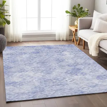 9' X 12' Sky Blue And Ivory Geometric Washable Indoor Outdoor Area Rug