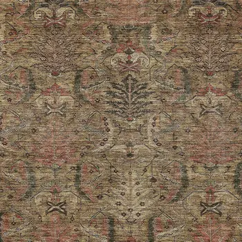 3' X 5' Brown Charcoal And Brick Red Damask Washable Indoor Outdoor Area Rug