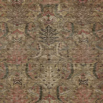 5' X 8' Brown Charcoal And Brick Red Damask Washable Indoor Outdoor Area Rug