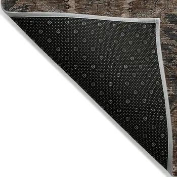 3' X 5' Brown Tan And Charcoal Damask Washable Indoor Outdoor Area Rug