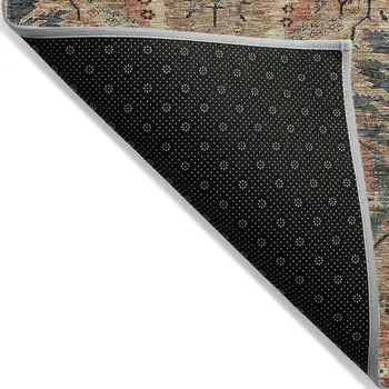 3' X 5' Khaki Terra Cotta And Black Damask Washable Indoor Outdoor Area Rug