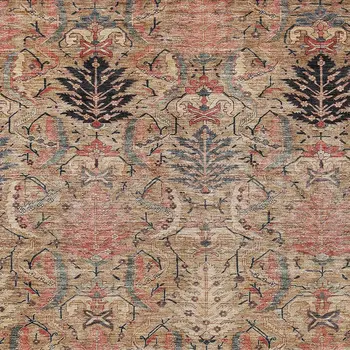 9' X 12' Khaki Terra Cotta And Black Damask Washable Indoor Outdoor Area Rug