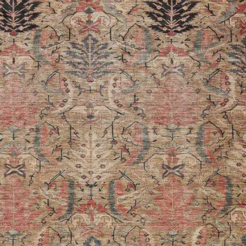 10' X 14' Khaki Terra Cotta And Black Damask Washable Indoor Outdoor Area Rug