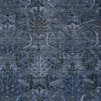 3' X 5' Navy Blue And Charcoal Damask Washable Indoor Outdoor Area Rug