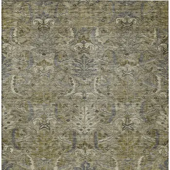 3' X 5' Taupe And Gray Damask Washable Indoor Outdoor Area Rug