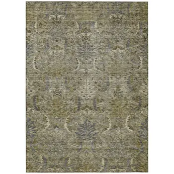 8' X 10' Taupe And Gray Damask Washable Indoor Outdoor Area Rug