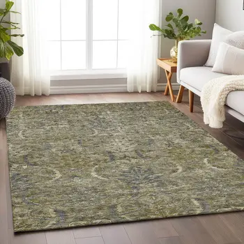 8' X 10' Taupe And Gray Damask Washable Indoor Outdoor Area Rug