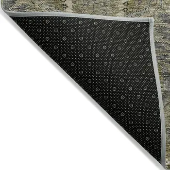 9' X 12' Taupe And Gray Damask Washable Indoor Outdoor Area Rug