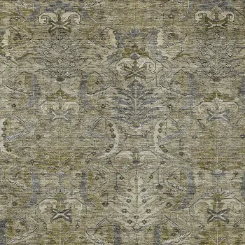 9' X 12' Taupe And Gray Damask Washable Indoor Outdoor Area Rug