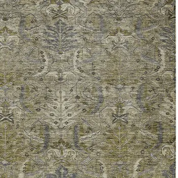 10' X 14' Taupe And Gray Damask Washable Indoor Outdoor Area Rug