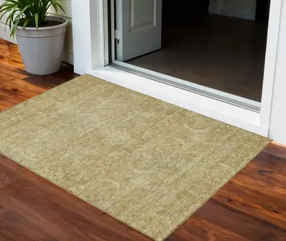 3' X 5' Wheat And Light Brown Damask Washable Indoor Outdoor Area Rug