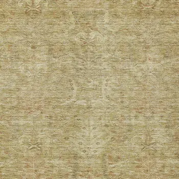 3' X 5' Wheat And Light Brown Damask Washable Indoor Outdoor Area Rug