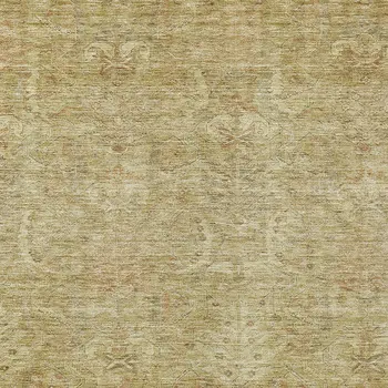 5' X 8' Wheat And Light Brown Damask Washable Indoor Outdoor Area Rug
