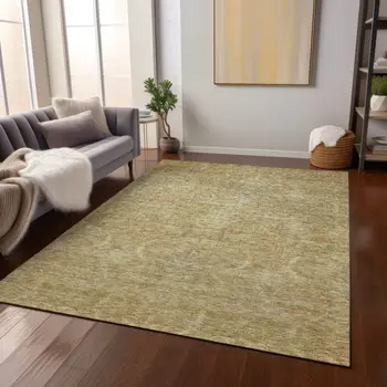 5' X 8' Wheat And Light Brown Damask Washable Indoor Outdoor Area Rug