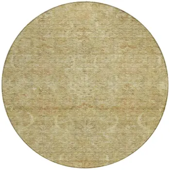 8' Wheat And Light Brown Round Damask Washable Indoor Outdoor Area Rug