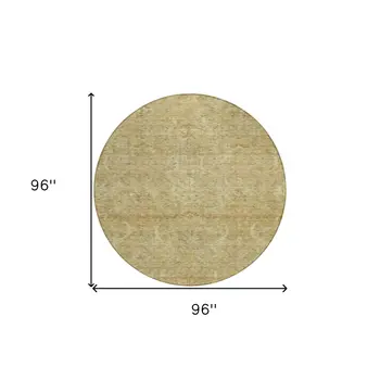 8' Wheat And Light Brown Round Damask Washable Indoor Outdoor Area Rug