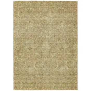 8' X 10' Wheat And Light Brown Damask Washable Indoor Outdoor Area Rug