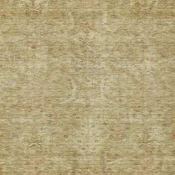 9' X 12' Wheat And Light Brown Damask Washable Indoor Outdoor Area Rug