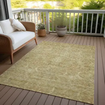 10' X 14' Wheat And Light Brown Damask Washable Indoor Outdoor Area Rug