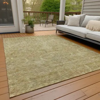 10' X 14' Wheat And Light Brown Damask Washable Indoor Outdoor Area Rug