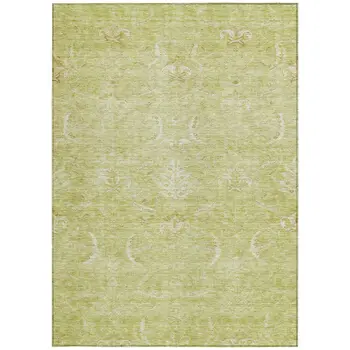 5' X 8' Artichoke Green And Ivory Damask Washable Indoor Outdoor Area Rug