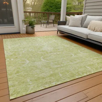 8' X 10' Artichoke Green And Ivory Damask Washable Indoor Outdoor Area Rug