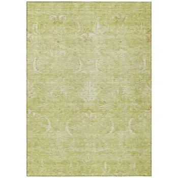 10' X 14' Artichoke Green And Ivory Damask Washable Indoor Outdoor Area Rug