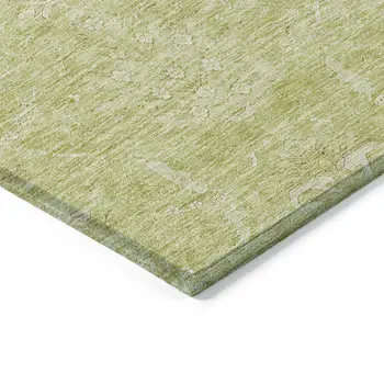 10' X 14' Artichoke Green And Ivory Damask Washable Indoor Outdoor Area Rug