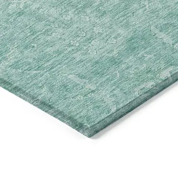 3' X 5' Aqua And Ivory Damask Washable Indoor Outdoor Area Rug