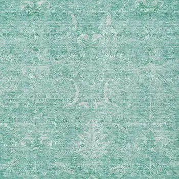 3' X 5' Aqua And Ivory Damask Washable Indoor Outdoor Area Rug
