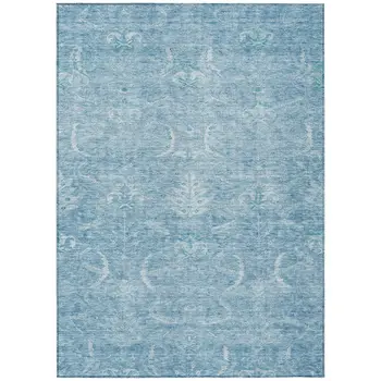 5' X 8' Sky Blue And Ivory Damask Washable Indoor Outdoor Area Rug