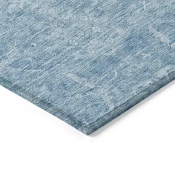 5' X 8' Sky Blue And Ivory Damask Washable Indoor Outdoor Area Rug