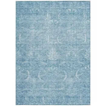 8' X 10' Sky Blue And Ivory Damask Washable Indoor Outdoor Area Rug