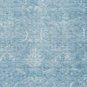 10' X 14' Sky Blue And Ivory Damask Washable Indoor Outdoor Area Rug