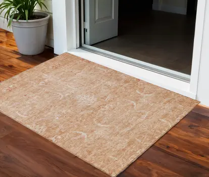 3' X 5' Salmon And Terra Cotta Damask Washable Indoor Outdoor Area Rug