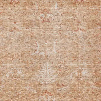3' X 5' Salmon And Terra Cotta Damask Washable Indoor Outdoor Area Rug