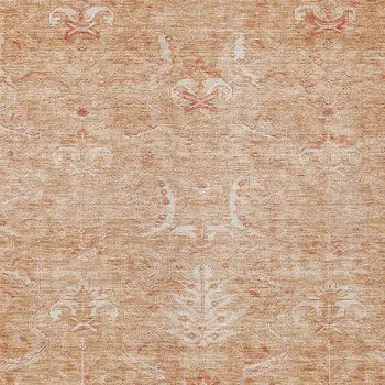 5' X 8' Salmon And Terra Cotta Damask Washable Indoor Outdoor Area Rug
