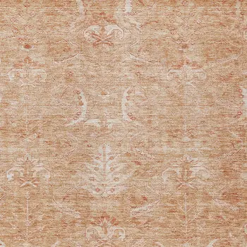 8' X 10' Salmon And Terra Cotta Damask Washable Indoor Outdoor Area Rug