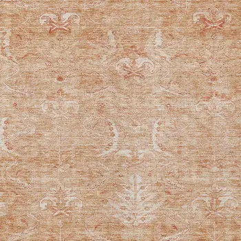 9' X 12' Salmon And Terra Cotta Damask Washable Indoor Outdoor Area Rug