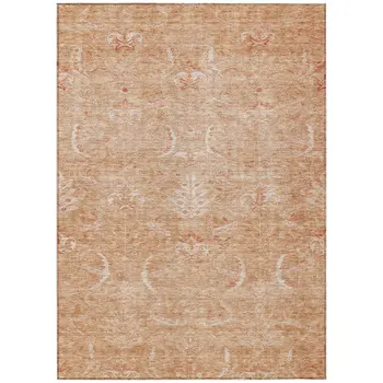 10' X 14' Salmon And Terra Cotta Damask Washable Indoor Outdoor Area Rug