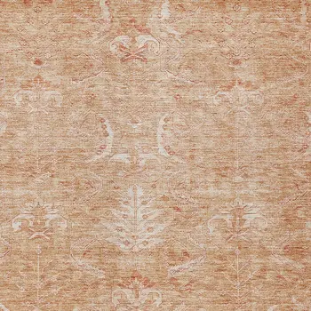 10' X 14' Salmon And Terra Cotta Damask Washable Indoor Outdoor Area Rug