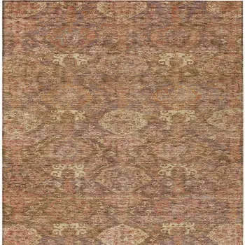 3' X 5' Brown And Tan Damask Washable Indoor Outdoor Area Rug