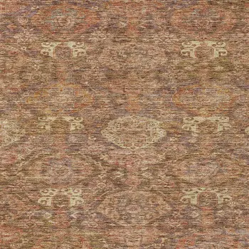 5' X 8' Brown And Tan Damask Washable Indoor Outdoor Area Rug